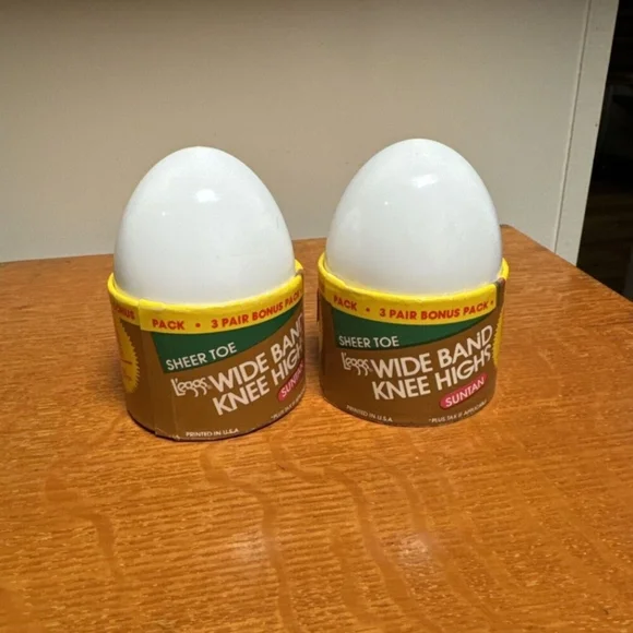 Lot of 2 Vintage L'eggs Leggs Sheer Toe Wide Band Knee Highs Suntan Color One Sz - Picture 5 of 8